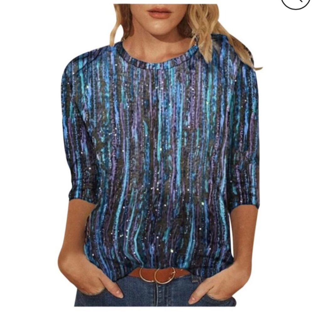 New Roliyen Round Neck Printed Long Sleeve Top